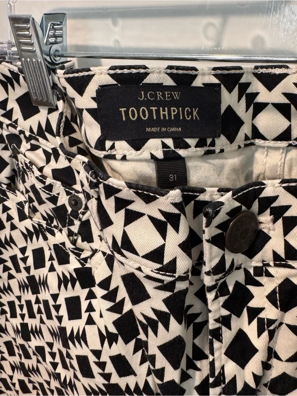 J. Crew Black and White Geometric Toothpick Pants